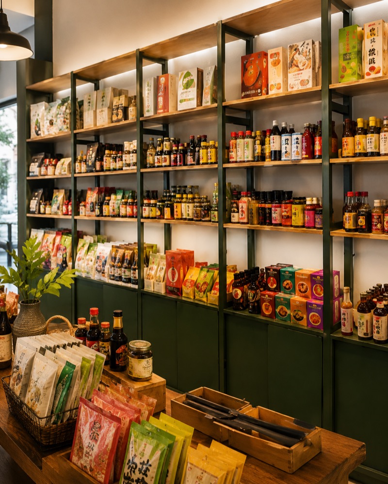 Shelves of Japanese and Asian groceries inside Mixed Pantry